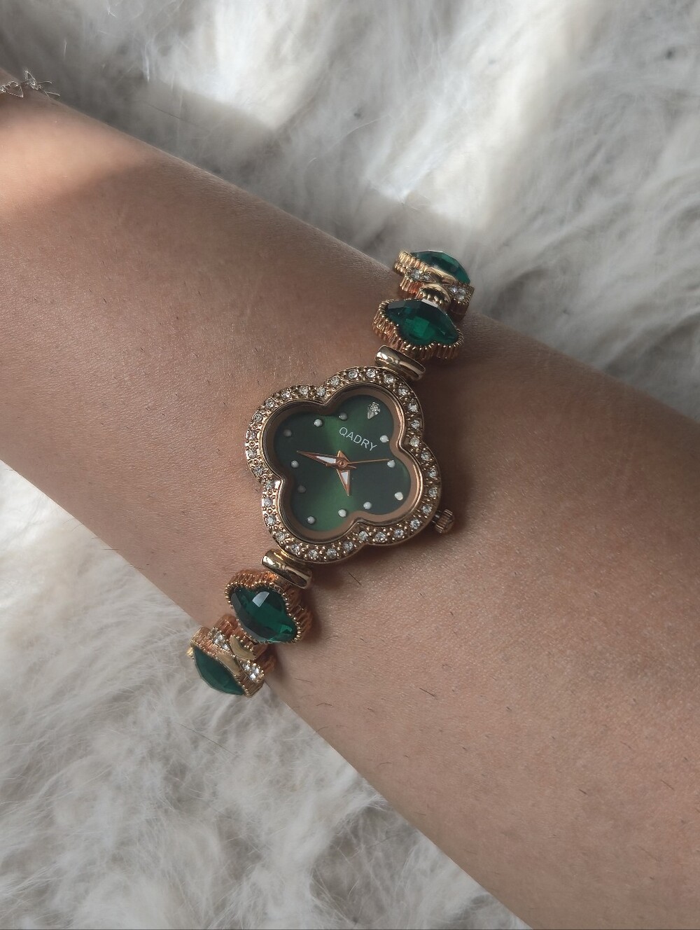 Gorgeous Emerald Green And Rose Gold Flower Watch